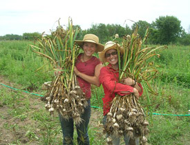 Emma and Nicole with a harvest.